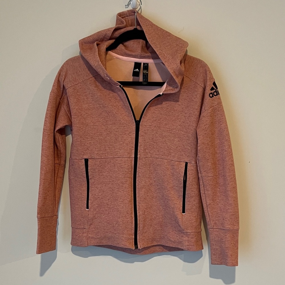 adidas Rose Pink Heather Zip-Up Hoodie with Black Trim